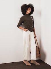 Mint Velvet Bomull Blandning Knapp Detalj Stickad Topp - Bild 4 av 7