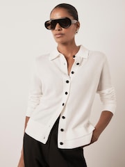 Mint Velvet Cream Layered Detail Knit Cardigan - Image 1 of 7