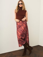 Mint Velvet Brown Animal Print Satin Slip Skirt - Image 1 of 8