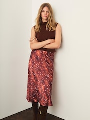 Mint Velvet Brown Animal Print Satin Slip Skirt - Image 2 of 8
