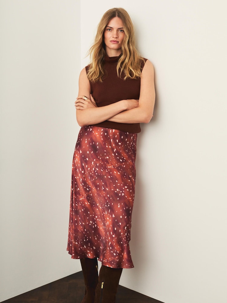 Mint Velvet Brown Animal Print Satin Slip Skirt - Image 2 of 8 Mint Velvet Brown Animal Print Satin Slip Skirt - Image 2 of 8