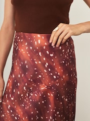 Mint Velvet Brown Animal Print Satin Slip Skirt - Image 3 of 8