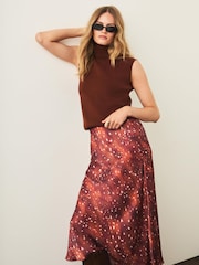 Mint Velvet Brown Animal Print Satin Slip Skirt - Image 5 of 8