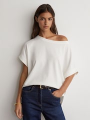 Reiss White Sia Cotton Off-Shoulder T-Shirt - Image 1 of 6
