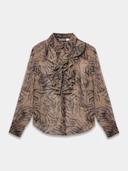 Mint Velvet Brown Animal Print Ruffle Detail Blouse - Image 6 of 7