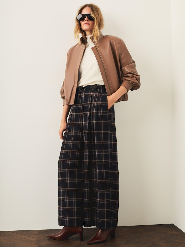 Mint Velvet Blue Checked Wide Leg Trousers - Image 1 of 8