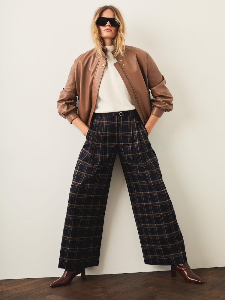 Mint Velvet Blue Checked Wide Leg Trousers - Image 2 of 8