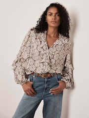 Mint Velvet Natural Print Ruffle Blouse - Image 1 of 8