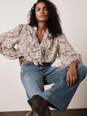 Mint Velvet Natural Print Ruffle Blouse - Image 3 of 8