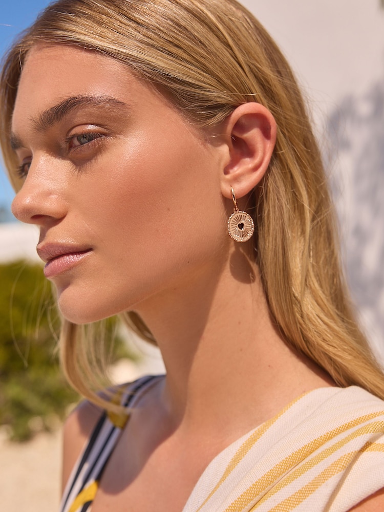 Rockett St George Gold Tone Heart Disk Drop Earrings - Image 1 of 6