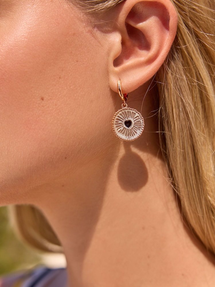 Rockett St George Gold Tone Heart Disk Drop Earrings - Image 4 of 6