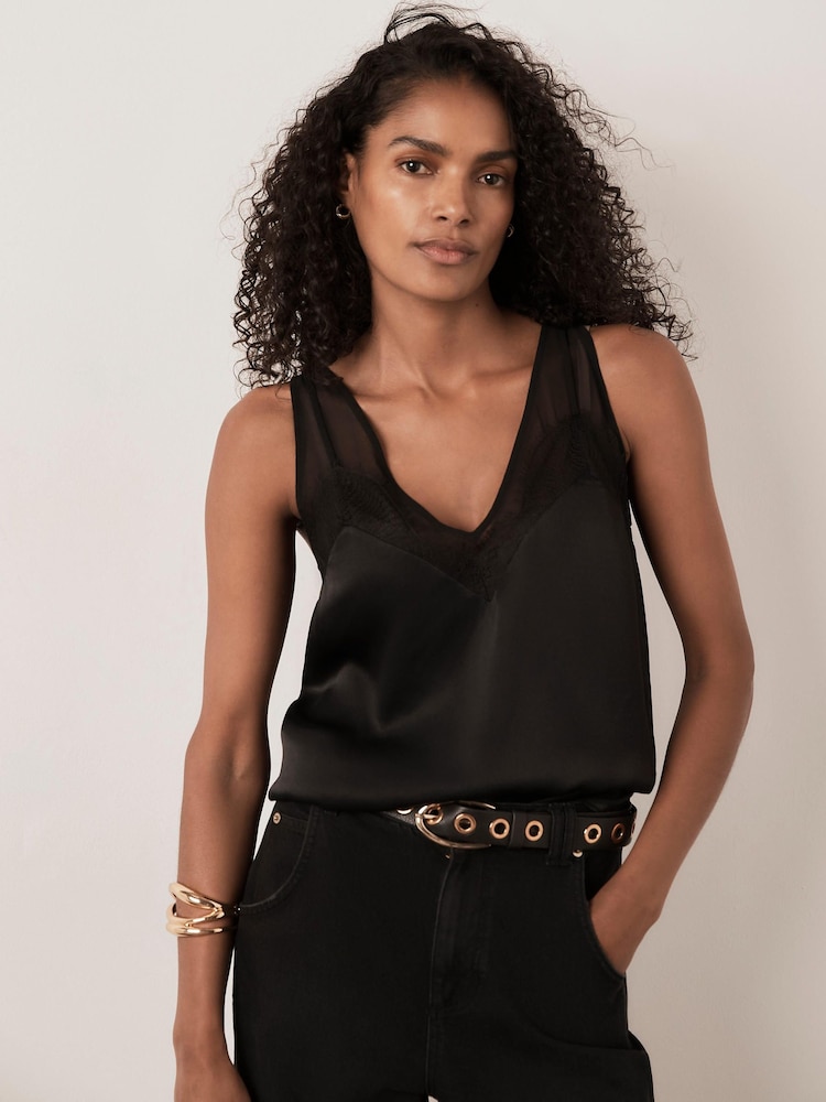 Mint Velvet Black Satin Lace Camisole - Image 2 of 6 Mint Velvet Black Satin Lace Camisole - Image 2 of 6