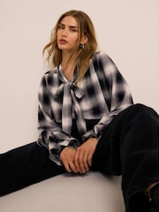 Mint Velvet Grey Check Pussybow Blouse - Image 2 of 7
