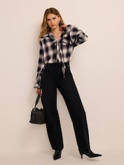 Mint Velvet Grey Check Pussybow Blouse - Image 3 of 7