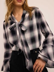 Mint Velvet Grey Check Pussybow Blouse - Image 4 of 7