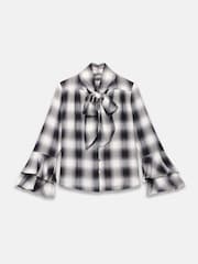 Mint Velvet Grey Check Pussybow Blouse - Image 6 of 7