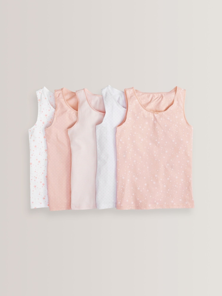 Pink/White Star/Stripe 5 Pack Vests (1.5-12yrs) - Image 1 of 8 Pink/White Star/Stripe 5 Pack Vests (1.5-12yrs) - Image 1 of 8