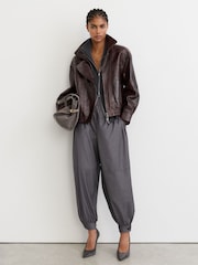 Reiss Grey Neave Petite Cuffed Balloon-Leg Trousers - Image 1 of 8