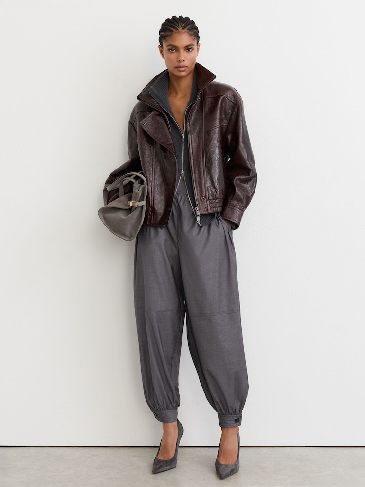 Reiss Grey Neave Petite Cuffed Balloon-Leg Trousers - Image 1 of 8 Reiss Grey Neave Petite Cuffed Balloon-Leg Trousers - Image 1 of 8