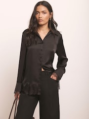 Mint Velvet Black Satin Lace Trim Shirt - Image 1 of 7