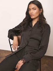 Mint Velvet Black Satin Lace Trim Shirt - Image 2 of 7