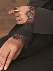 Mint Velvet Black Satin Lace Trim Shirt - Image 3 of 7