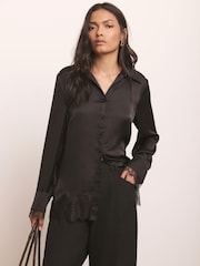 Mint Velvet Black Satin Lace Trim Shirt - Image 4 of 7