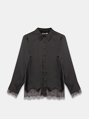 Mint Velvet Black Satin Lace Trim Shirt - Image 6 of 7