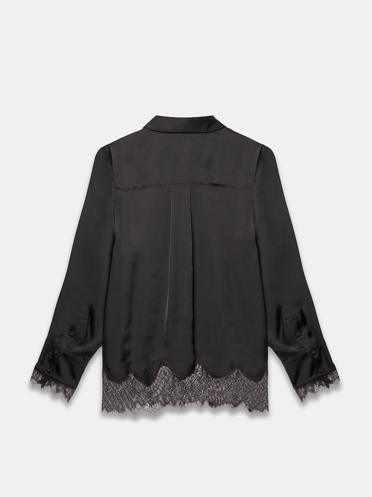 Mint Velvet Black Satin Lace Trim Shirt - Image 7 of 7 Mint Velvet Black Satin Lace Trim Shirt - Image 7 of 7