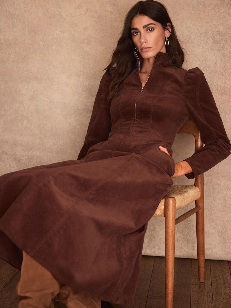Mint Velvet Corduroy Stand Collar Midi Dress - Изображение 2 7
