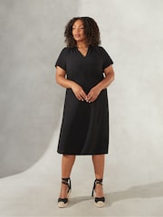 Live Unlimited Curve Jacquard Shirred Shoulder Black  Dress - Image 1 of 4