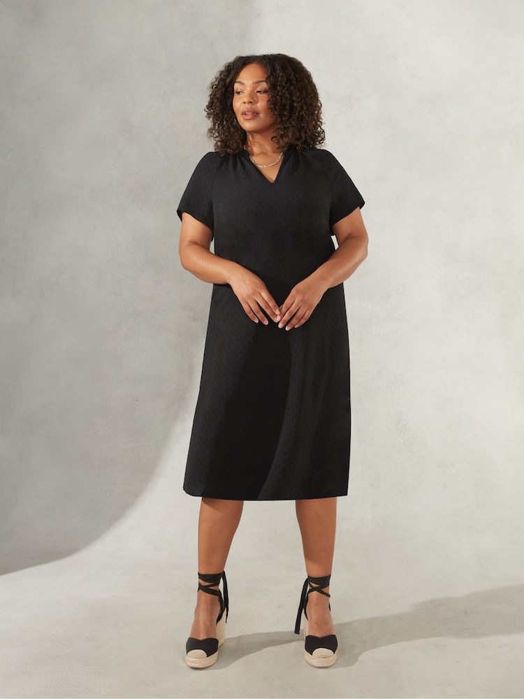 Live Unlimited Curve Jacquard Shirred Shoulder Black  Dress - Image 1 of 4