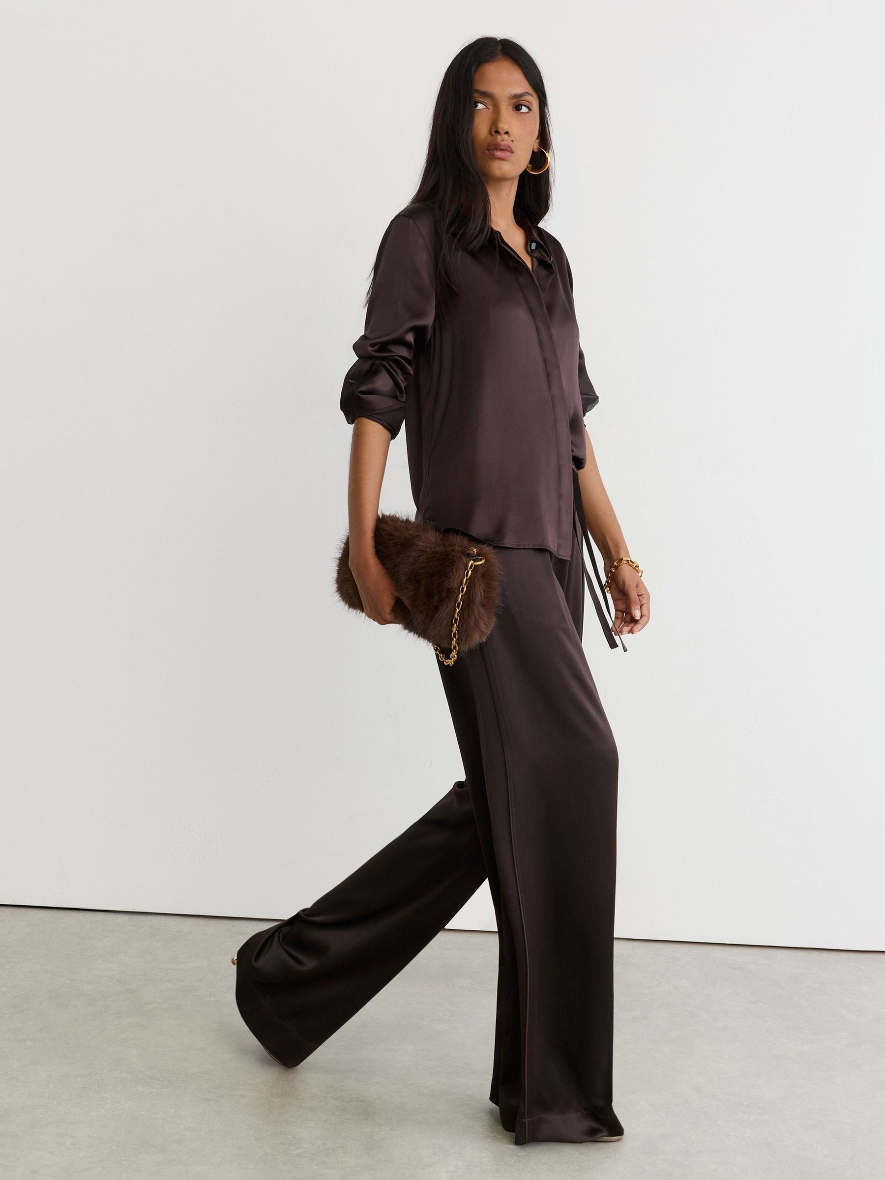 Reiss Grape Burgundy Silk Wide-leg Trousers