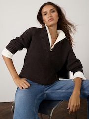 Mint Velvet Brown Layered Funnel Neck Zip Jumper - Image 1 of 8