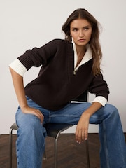 Mint Velvet Brown Layered Funnel Neck Zip Jumper - Image 2 of 8