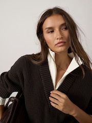 Mint Velvet Brown Layered Funnel Neck Zip Jumper - Image 5 of 8