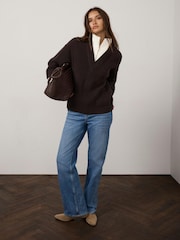 Mint Velvet Brown Layered Funnel Neck Zip Jumper - Image 6 of 8