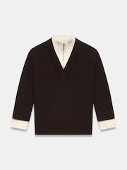 Mint Velvet Brown Layered Funnel Neck Zip Jumper - Image 7 of 8