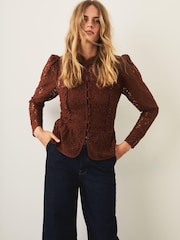 Oranžová - Mint Velvet vojenská halenka s krajkou - Obrázek 5 z 8