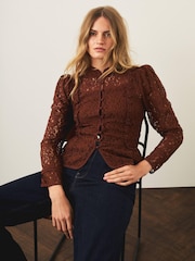 Oranžová - Mint Velvet vojenská halenka s krajkou - Obrázek 6 z 8