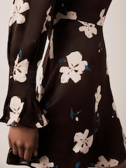Mint Velvet Brown Floral Print Satin Mini Dress - Image 4 of 8