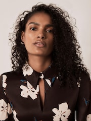 Mint Velvet Brown Floral Print Satin Mini Dress - Image 5 of 8