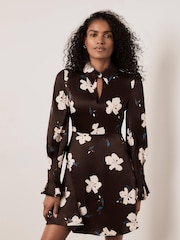 Mint Velvet Brown Floral Print Satin Mini Dress - Image 6 of 8