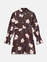Mint Velvet Brown Floral Print Satin Mini Dress - Image 7 of 8