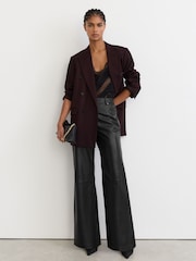 Reiss Black Jas Leather High-Rise Wide-Leg Trousers - Image 1 of 6