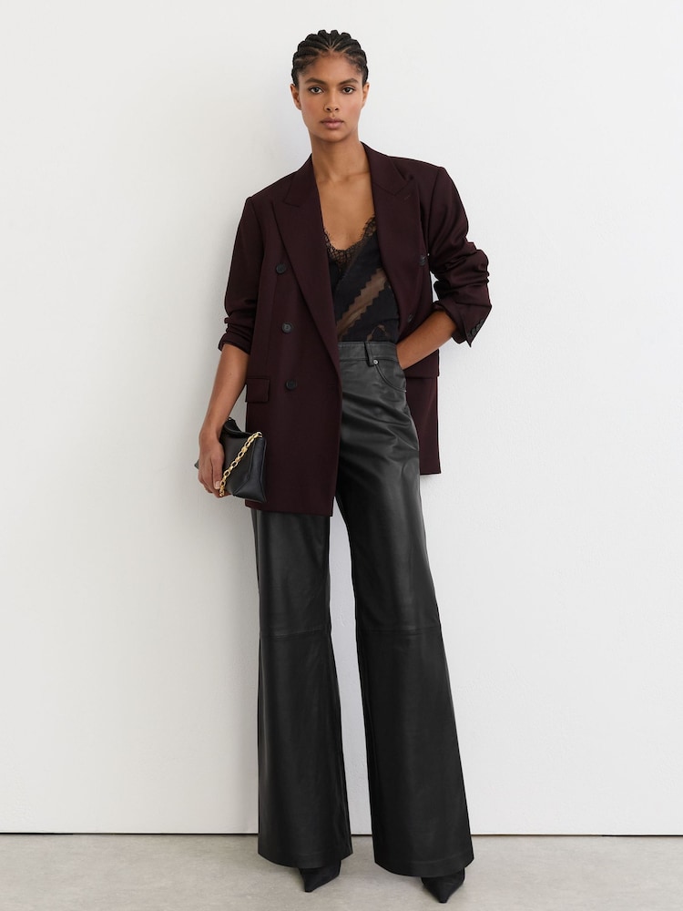 Reiss Black Jas Leather High-Rise Wide-Leg Trousers - Image 1 of 6 Reiss Black Jas Leather High-Rise Wide-Leg Trousers - Image 1 of 6