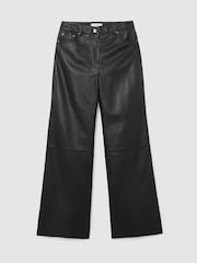 Reiss Black Jas Leather High-Rise Wide-Leg Trousers - Image 2 of 6