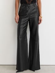 Reiss Black Jas Leather High-Rise Wide-Leg Trousers - Image 3 of 6