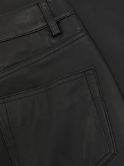 Reiss Black Jas Leather High-Rise Wide-Leg Trousers - Image 6 of 6