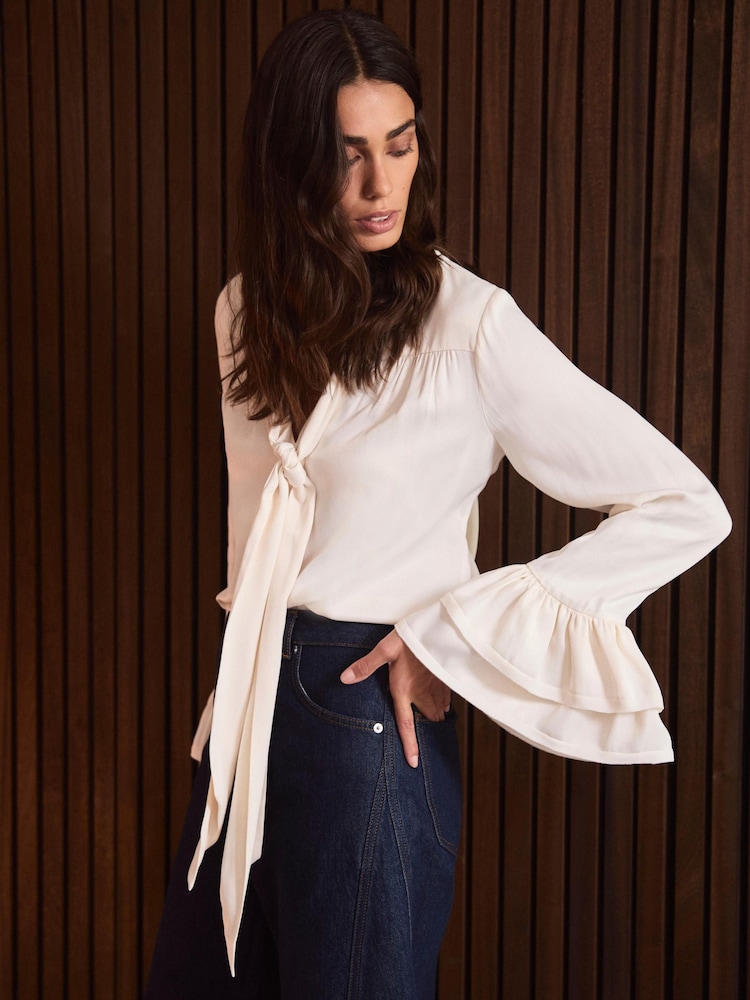 Mint Velvet Cream Satin Pussybow Blouse - Image 2 of 8